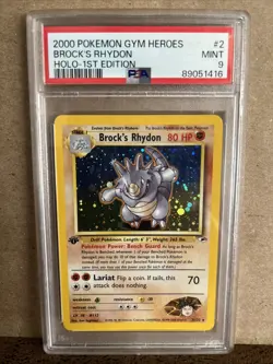 Pokemon 2000 Gym Heroes Holo 1st Edition #2 Brock's Rhydon PSA 9 - Image 1