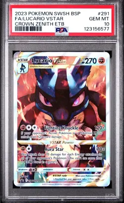 2023 POKEMON SWSH BLACK STAR PROMO #291 FULL ART/LUCARIO VSTAR PSA 10 - Image 1
