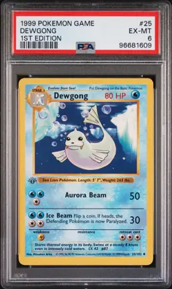 1999 Pokemon Base Set 1st Edition Dewgong #25 PSA 6 EX-MT - Image 1