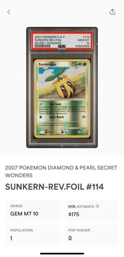 Pop 1 PSA 10 💎 - Pokemon Secret Wonders Reverse Holo - Sunkern 114/132 - Image 2