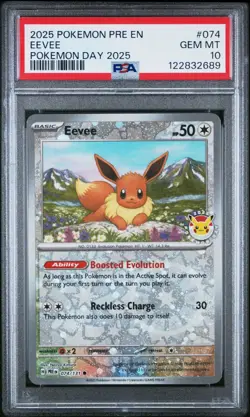 Eevee Pokemon Day 2025 Promo | PSA 10 | Reverse Holo with Swirl 💫 #74 - Image 1