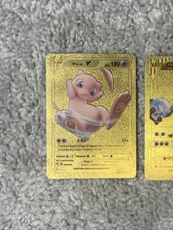 Set 2 Mew V HP180+Mewtwo GX HP300 Rare French Gold Accent Foil Fan Art Card LP - Image 2