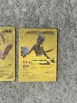 Set 2 Mew V HP180+Mewtwo GX HP300 Rare French Gold Accent Foil Fan Art Card LP - Image 5