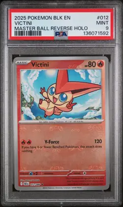 Victini Master Ball Reverse Holo Pokemon Blk En-Black Bolt 012/086 PSA 9 - Image 1