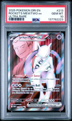 2025 POKEMON DRI EN-DESTINED RIVALS TEAM ROCKET'S MEWTWO EX #213 PSA 10 - Image 1