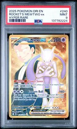 Pokemon Destined Rivals Gold Team Rockets Mewtwo EX Hyper Rare 240/182 PSA 9 - Image 1