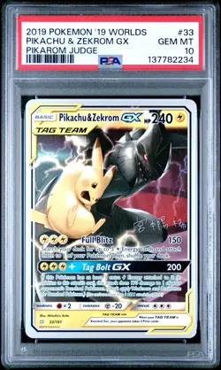 PSA 10 Pikachu & Zekrom GX Pokemon 2019 Worlds Pikarom Judge #33 - Image 1
