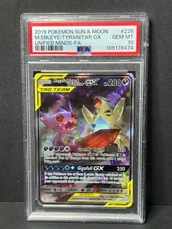 2019 Pokemon Sun & Moon Unified MInds - FA M.SBLEYE/TYRANITAR GX 226 PSA 10 - Image 1