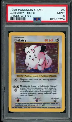 1999 POKEMON GAME SHADOWLESS #5 CLEFAIRY-HOLO PSA 9 - Image 1