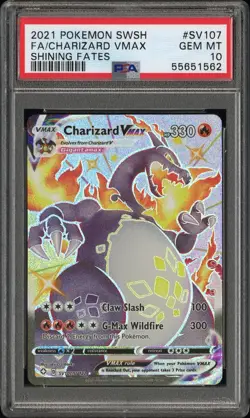 PSA 10 GEM MT 2021 POKEMON SWORD & SHIELD SHINING FATES #SV107 FA/CHARIZARD VMAX - Image 1