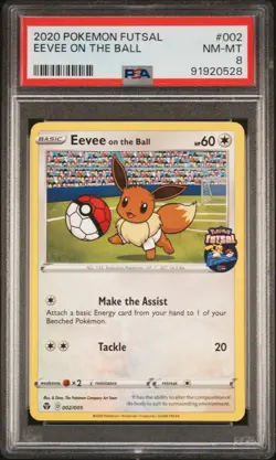 2020 Pokemon Futsal UK Exclusive Promo Eevee On the Ball # 002 PSA 8 Near Mint - Image 1