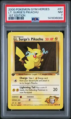 2000 POKEMON GYM HEROES 1ST ED #81 LT. SURGE'S PIKACHU PSA 7 - Image 1