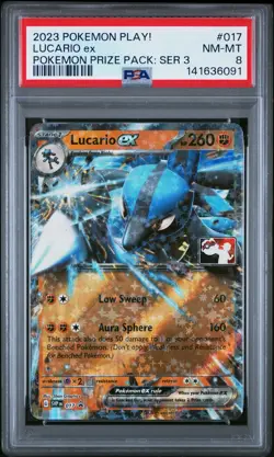 2023 POKEMON PLAY! POKEMON PRIZE PACK: SER 3 #017 LUCARIO EX PSA 8 - Image 1