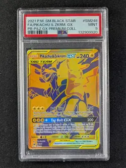 2021 Pokemon PIKACHU & ZEKROM GX #SM248 Black Star Promo GX Prem. Coll. PSA 9 - Image 1