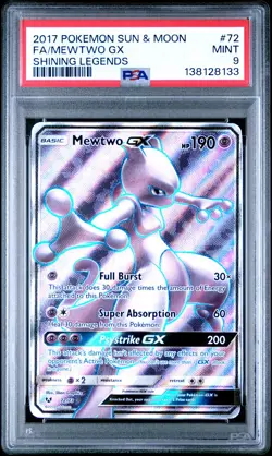 2017 POKEMON SUN & MOON SHINING LEGENDS #72 FULL ART/MEWTWO GX PSA 9 - Image 1
