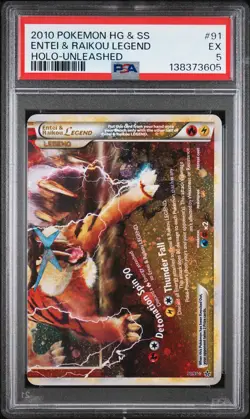 2010 POKEMON HEARTGOLD & SOULSILVER UNLEASHED ENTEI & RAIKOU LEGEND-HOLO PSA 5 - Image 1