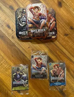 One Piece Promos Tin Set Vol 2 Of Sealed Luffy P075 Sabo P073 Ace P074 English - Image 1
