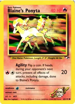 Pokemon TCG Blaine's Ponyta Gym Heroes 63/132 Regular Unlimited Common DMG - Image 1