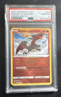 2023 POKEMON SWORD & SHIELD CROWN ZENITH #020 RADIANT CHARIZARD PSA 10 Cracked - Image 1