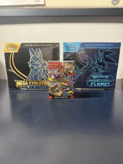 Pokemon Mega Evolution & Phantasmal Flames ETB + Mega Evolution Booster Bundle - Image 1