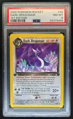 2000 Pokemon Team Rocket First Edition Dark Dragonair #33/82 PSA 8 - Image 1