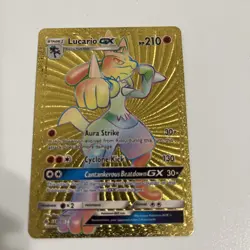 Lucario GX Rainbow Gold Foil Fan Art Vinyl Textured Collector Pokemon Card - Image 1