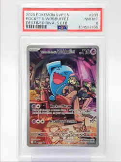TEAM ROCKET'S WOBBUFFET 2025 POKEMON S&V DESTINED RIVALS BSP #203 PSA 8 Q3628 - Image 1