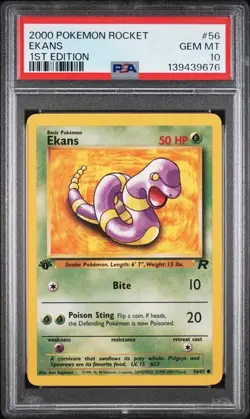 2000 Pokemon 1st Edition Team Rocket Ekans #56 PSA 10 - Image 1