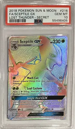 2018 Pokemon Lost Thunder Sceptile GX #216 Secret Rare PSA 10 - Image 1