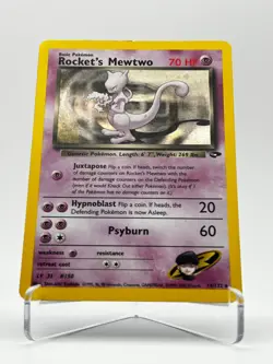 Rocket's Mewtwo Holo Rare Unlimited Gym Challenge 14/132 LP Pokemon **SWIRL** - Image 1