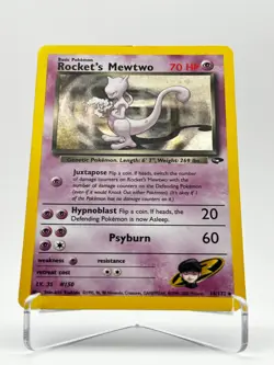 Rocket's Mewtwo Holo Rare Unlimited Gym Challenge 14/132 LP Pokemon **SWIRL** - Image 2