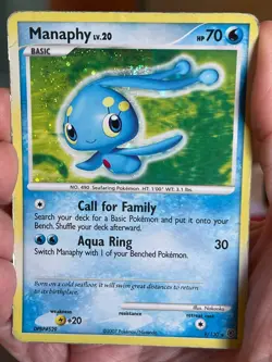 POKEMON MANAPHY LV.20 9/130 RARE COSMOS HOLO DIAMOND & PEARL WITH SWIRL HP CARD - Image 1