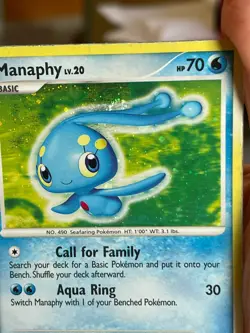 POKEMON MANAPHY LV.20 9/130 RARE COSMOS HOLO DIAMOND & PEARL WITH SWIRL HP CARD - Image 3