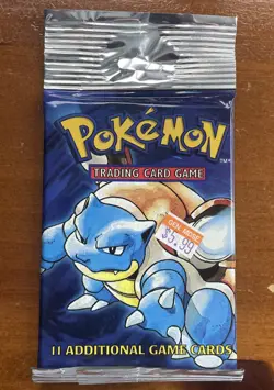 Pokemon Original Factory Sealed Base Set Booster Pack Long Crimp Blastoise Art - Image 1
