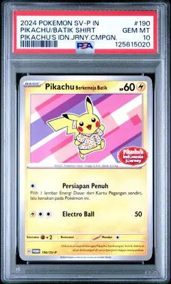 2024 POKEMON INDONESIAN SV-P PROMO #190 PIKACHU IN BATIK SHIRT PSA 10 - Image 1