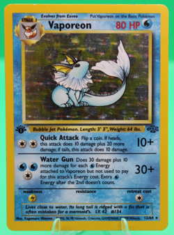 Pokemon TCG Vaporeon 1st Edition Holo Card 12/64 Jungle LP - Image 1