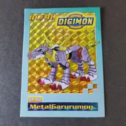 MetalGarurumon ID #91 DP 440 Digimon Card Toy Exclusive Promo Bandai 1999 damage - Image 1