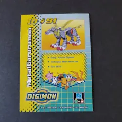 MetalGarurumon ID #91 DP 440 Digimon Card Toy Exclusive Promo Bandai 1999 damage - Image 2