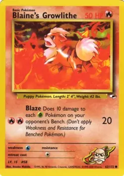 Blaine's Growlithe 62/132 Gym Heroes Pokemon Card LP - Image 1
