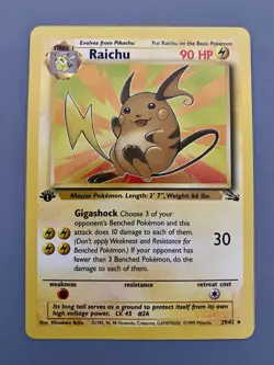 1st Edition Raichu 29/62 Fossil Set Rare Vintage 1999 Pokemon Card - NM - Image 1