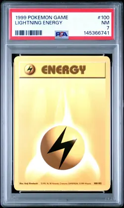 1999 POKEMON BASE SET UNLIMITED #100 LIGHTNING ENERGY PSA 7 - Image 1