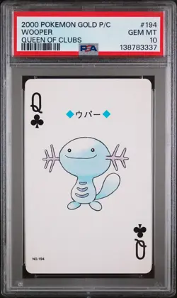 2000 POKEMON GOLD VERSION PLAYING CARDS QUEEN OF CLUBS #194 WOOPER PSA 10 - Image 1
