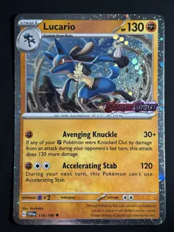 Lucario 114/198 SV1 Base Set Stamped w/ SWIRL Cosmos Holo Promo Pokemon NM - Image 2