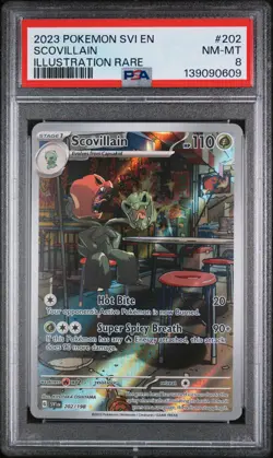 2023 POKEMON SVI EN-SCARLET & VIOLET ILLUSTRATION RARE #202 SCOVILLAIN PSA 8 - Image 1