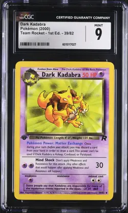 CGC 9 MINT Dark Kadabra Non-Holo 1st Edition Team Rocket 39/82 Pokemon 2000 - Image 1