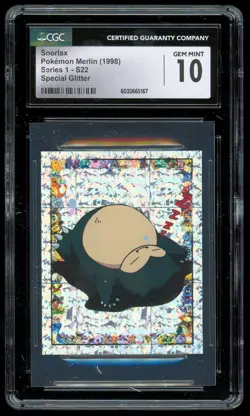 1998 Topps Pokemon Merlin Stickers SPECIAL GLITTER #S22 Snorlax ~ CGC 10 GEM - Image 1