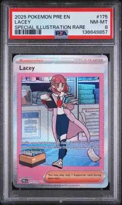 2025 POKEMON PRE EN-PRISMATIC EVOLUTIONS SPECIAL ILLUSTRATION RARE LACEY PSA 8 - Image 1