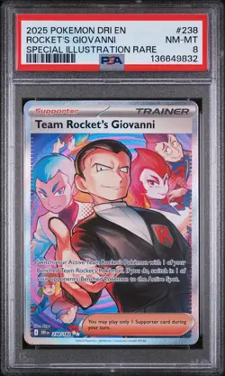 2025 POKEMON DESTINED RIVALS SPECIAL ILLUSTRATION TEAM ROCKET'S GIOVANNI PSA 8 - Image 1
