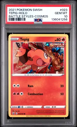 POKEMON 2021 TEPIG-HOLO SWORD & SHIELD BATTLE STYLES-COSMOS #023 PSA 10 *POP 5* - Image 1