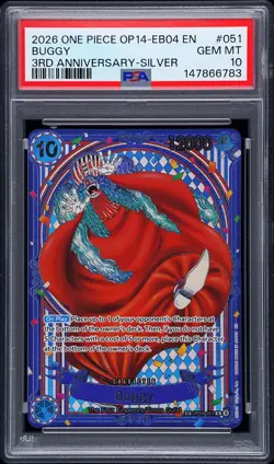 2026 ONE PIECE OP14-EB04-THE AZURE SEA'S SEVEN 3RD ANV-SILVER #051 BUGGY PSA 10 - Image 1